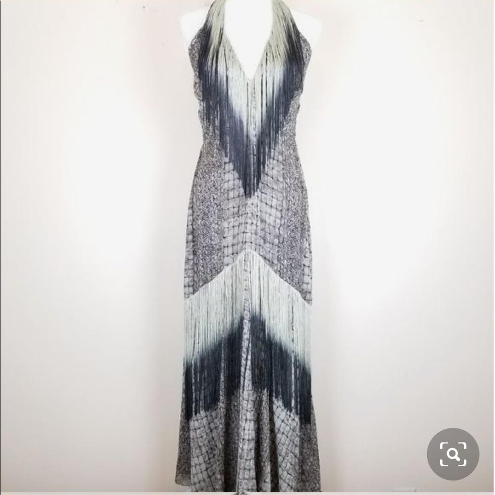 Boston Proper Animal Print Fringe Halter Dress